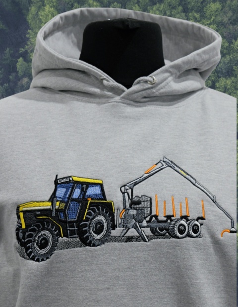 Bluza z haftowanym wzorem ciągnika i przyczepy zrywkowej