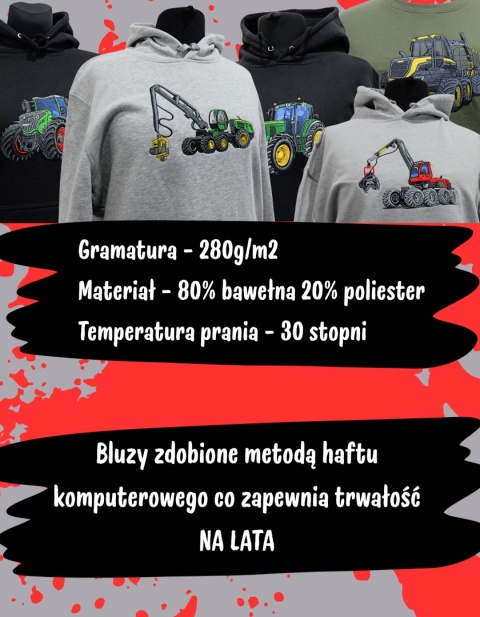 WYPRZEDAŻ - Bluza z haftowanym wzorem ciągnika John Deere