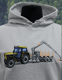 WYPRZEDAŻ - Bluza z haftowanym wzorem ciągnika i przyczepy zrywkowej
