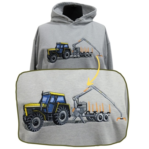 Bluza z haftowanym wzorem ciągnika i przyczepy zrywkowej
